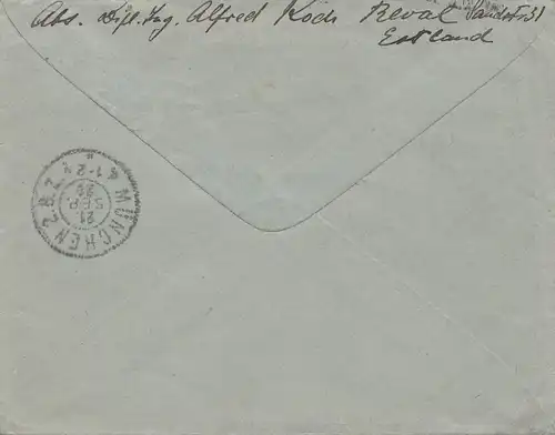 Estland: 1920 Brief von Tallinn nach München - Einschreiben