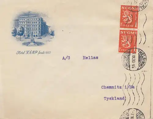 Finlande: 1930: Lettre d'Helsinki à l'Allemagne