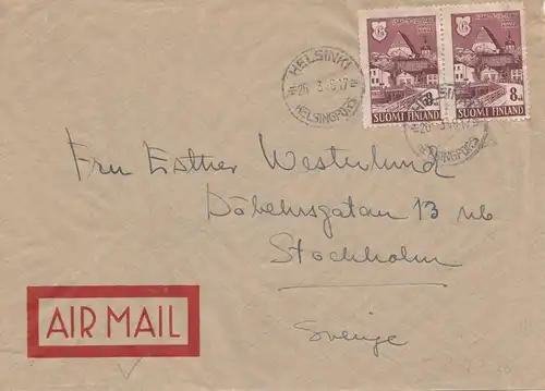 Finnland: 1948 Helsinki Luftpost nach Stockholm