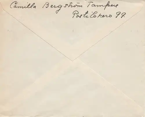 Finlande: 1946: Lettre de Tampere à Stockholm