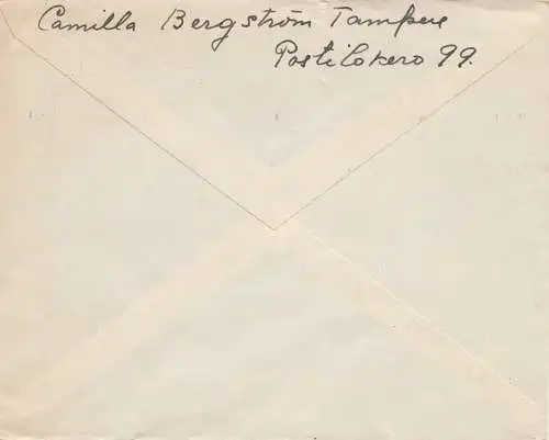 Finlande: 1946: Lettre de Tampere à Stockholm