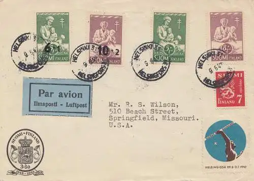 Finlande: 1964 Lettre postale d'Helsinki vers les États-Unis