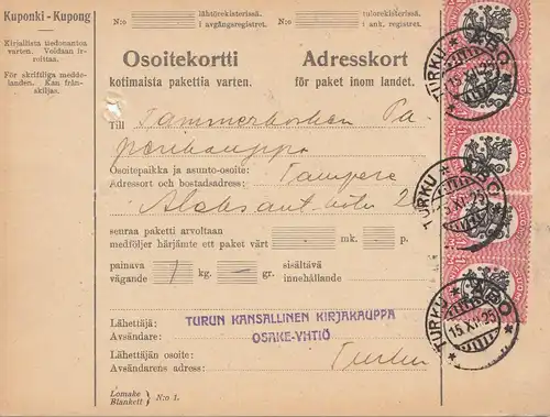 Finlande: 1925 Carte de paquets par Tampere