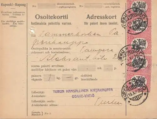 Finnland: 1925 Paketkarte  nach Tampere