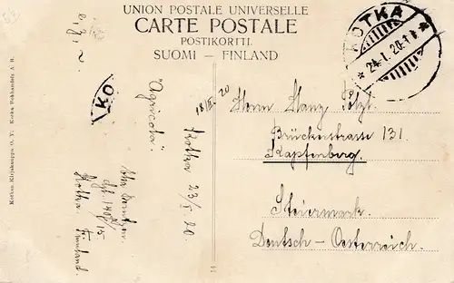 Finlande: 1920: Carte de vue Kotka - Autriche