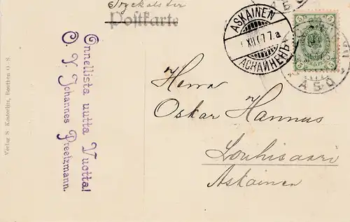 Finlande: 1907: Carte de vue Stephan Fix d'après Askainen