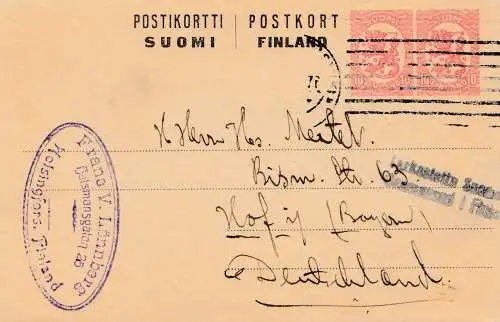 Finnland: 1914: Post card Helsinki nach Hof/Deutschland