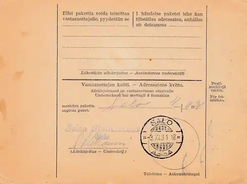 Finlande: 1931: Carte de Lapua à Salo