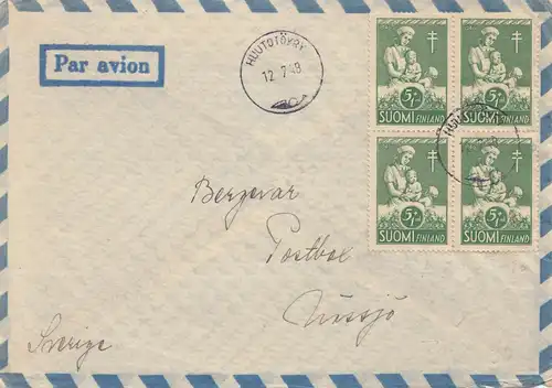 Finlande: 1948: courrier aérien vers la Suède