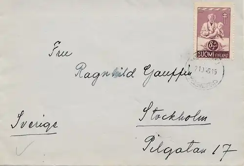 Finnland: Brief 1946 nach Schweden