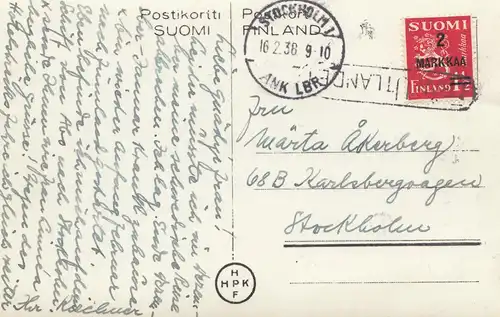 Finnland: 1936 Ansichtskarte Helsinki nach Schweden