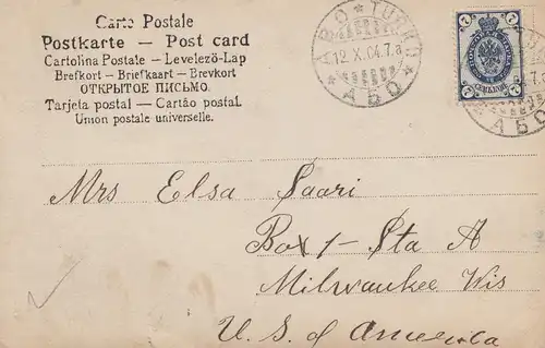 Finlande: 1904: Photo Carte de vue de Turku vers les États-Unis