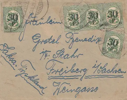 Finlande: 1921: Lettre à Fribourg.