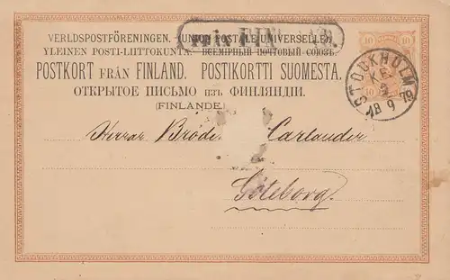 Finnland: 1879: Ganzsache über Stockholm nach Göteborg