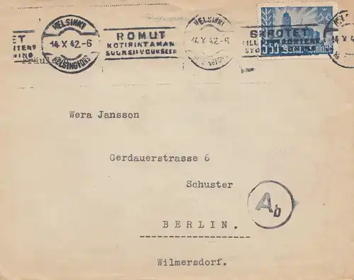 Finlande: 1942: Lettre d'Helsinki à Berlin-OKW Censure