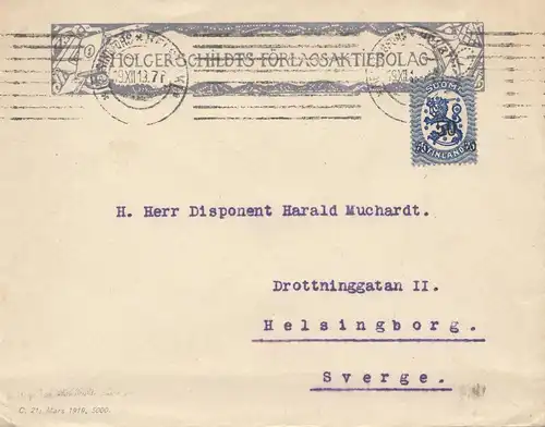 Finlande: 1919: Lettre pour la Suède