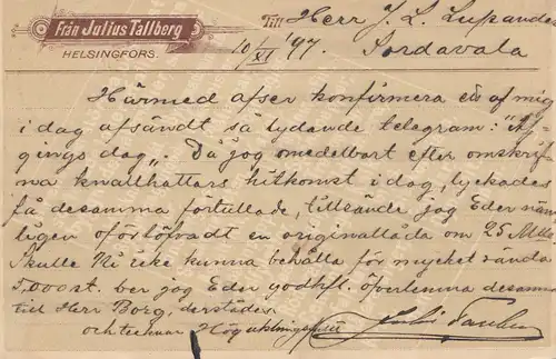 Finlande: 1897: Affaire entière Helsinki