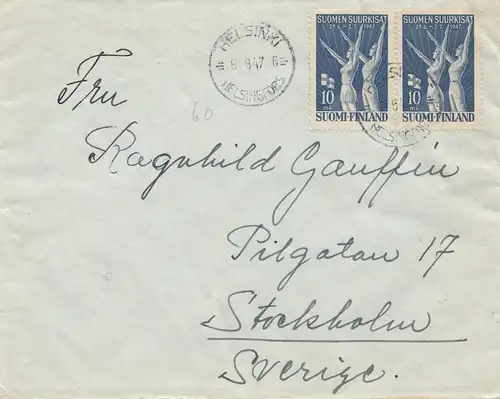 Finlande: 1947: Lettre d'Helsinki à Stockholm