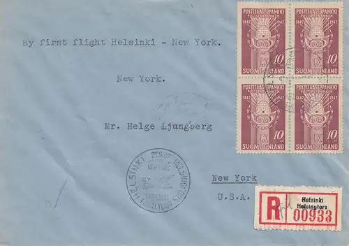Finlande: 1947: lettre recommandée / Aéroport d'Helsinki vers les États-Unis