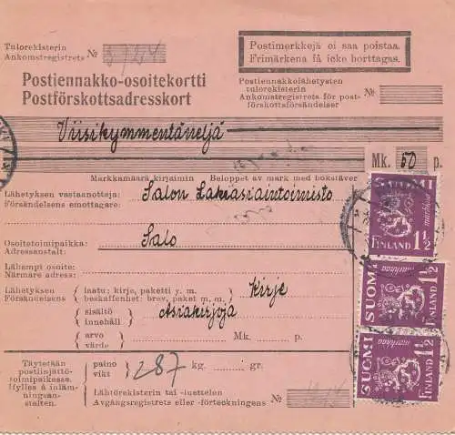 1931: Paketkarte nach Salo