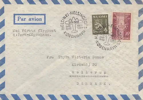 Finlande: 1948: Lettre postale aérienne d'Helsinki/Copenhague