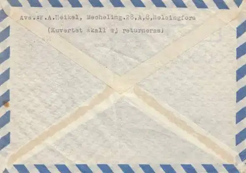 Finlande: 1948: Lettre postale aérienne d'Helsinki/Copenhague