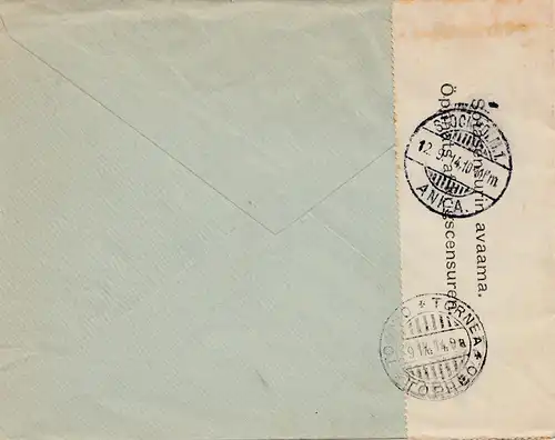 Finlande: 1914: Lettre recommandé Helsinki vers Stockholm/Zensur