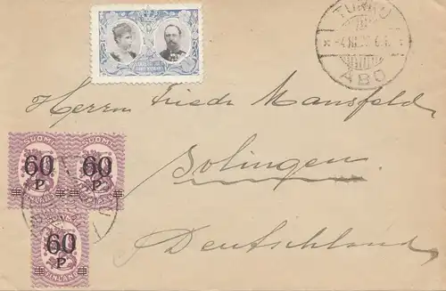 Finlande: 1922: Lettre de Turku à Solingen/D