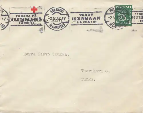 Finlande: 1942: Helsinki Croix-Rouge après Turku