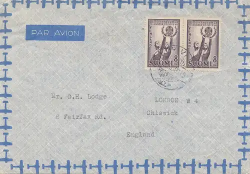 Finlande: 1957: Lettre postale aérienne en Angleterre