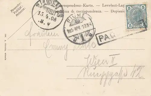 Fiume: 1905: Carte de vue Abbazia vers Vienne