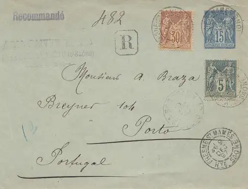 France: 1897: Entier recommandé Fresne St. Mames au Portugal