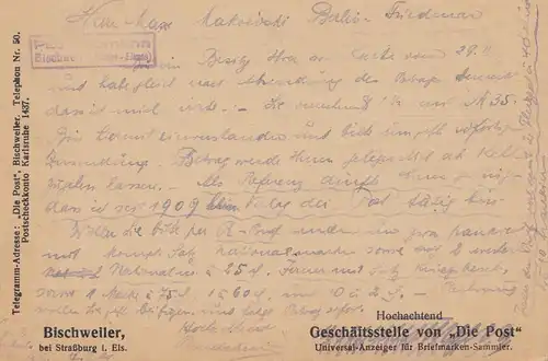 Frankreich: 1920 Bischweiler nach Berlin