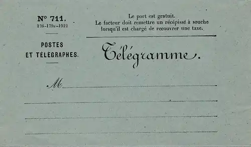 France: formulaire de télégramme. .