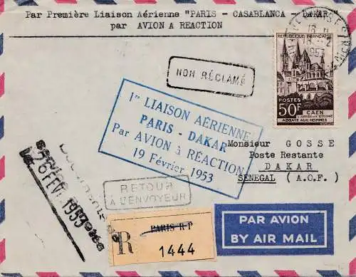 Frankreich: 1953: Luftpostbrief Paris - Dakar/Senegal