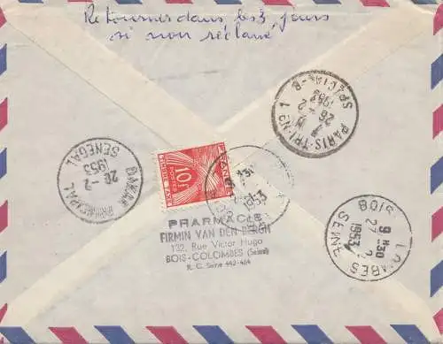 Frankreich: 1953: Luftpostbrief Paris - Dakar/Senegal