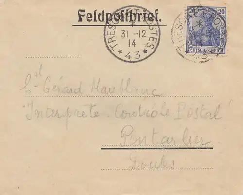 France: 1914: Lettre de poste de terrain Cursoret Rostes