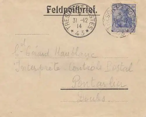 France: 1914: Lettre de poste de terrain Cursoret Rostes