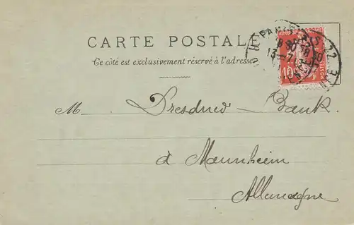 Frankreich: 1911: Carte Postale Paris nach Mannheim - Perfin