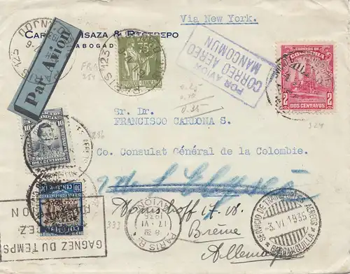 Frankreich: 1935: Luftpost von Paris nach Deutschland über USA Consulat Columbie