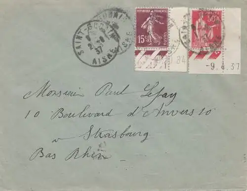 Frankreich: 1937: Brief nach Strasbourg - Druckdatum !!!