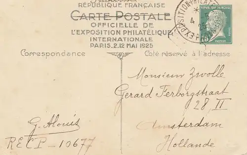 Frankreich:1925: Exposition Philatelique Paris nach Niederlande