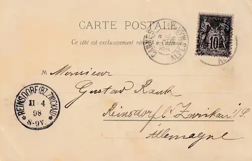 France: 1898: Carte de Menton vers l'Allemagne