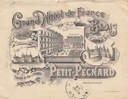 France: 1905: Petit-Pecnard - Hotel de France vers les États-Unis