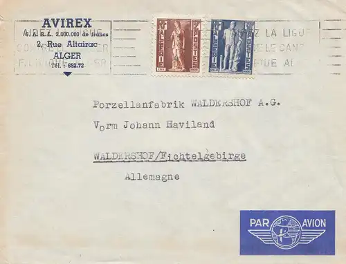 Frankreich: Brief von Alger nach Waldershof/Deutschland