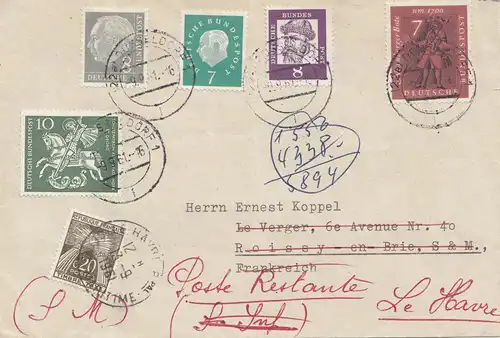 France: 1961: Lettre de Düsseldorf au Havre