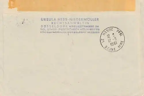 France: 1961: Lettre de Düsseldorf au Havre