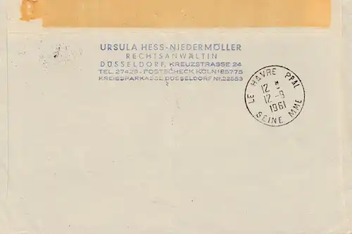 Frankreich: 1961: Brief aus Düsseldorf nach Le Havre