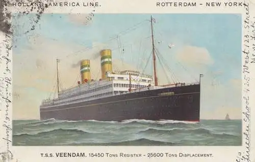 France: Carte de visite T.S. S Veendam Holland-America Line