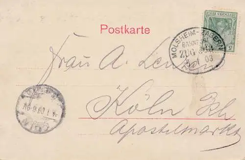 Frankreich: 1903: Ansichtskarte Mauermünster  mit Bahnpost Molsheim-Zabern